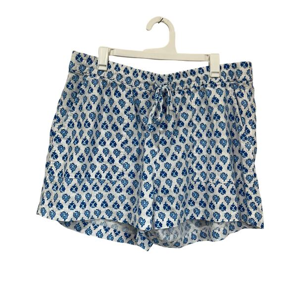 J.Crew Linen Blend Blue White Tile Print Shorts SZ S Summer Vacation Beachwear - Picture 1 of 11